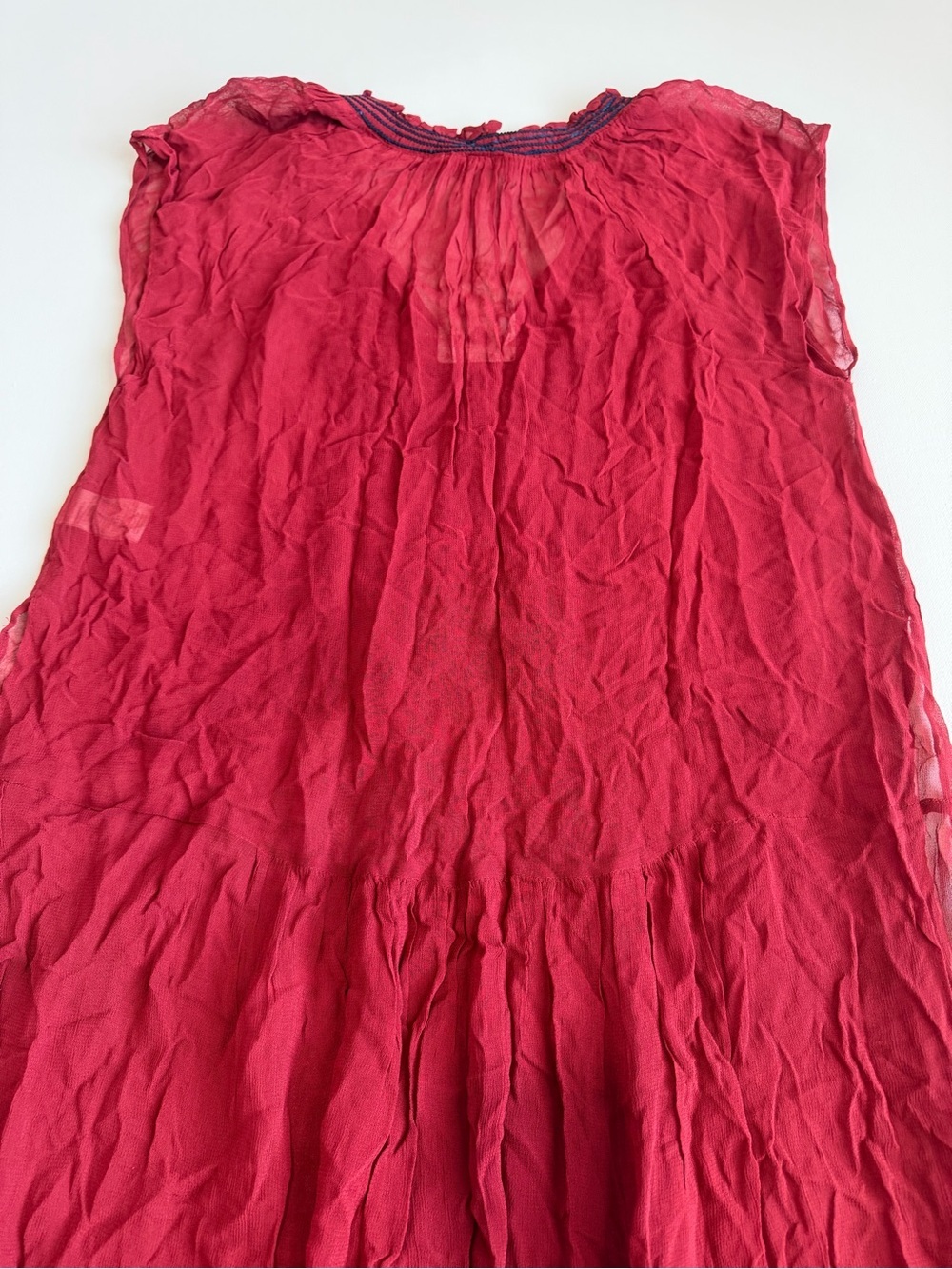 NWT Free People Red Sheer Embroidered Tunic Dress Size Medium Boho Beaded Maxi - Picture 6 of 10